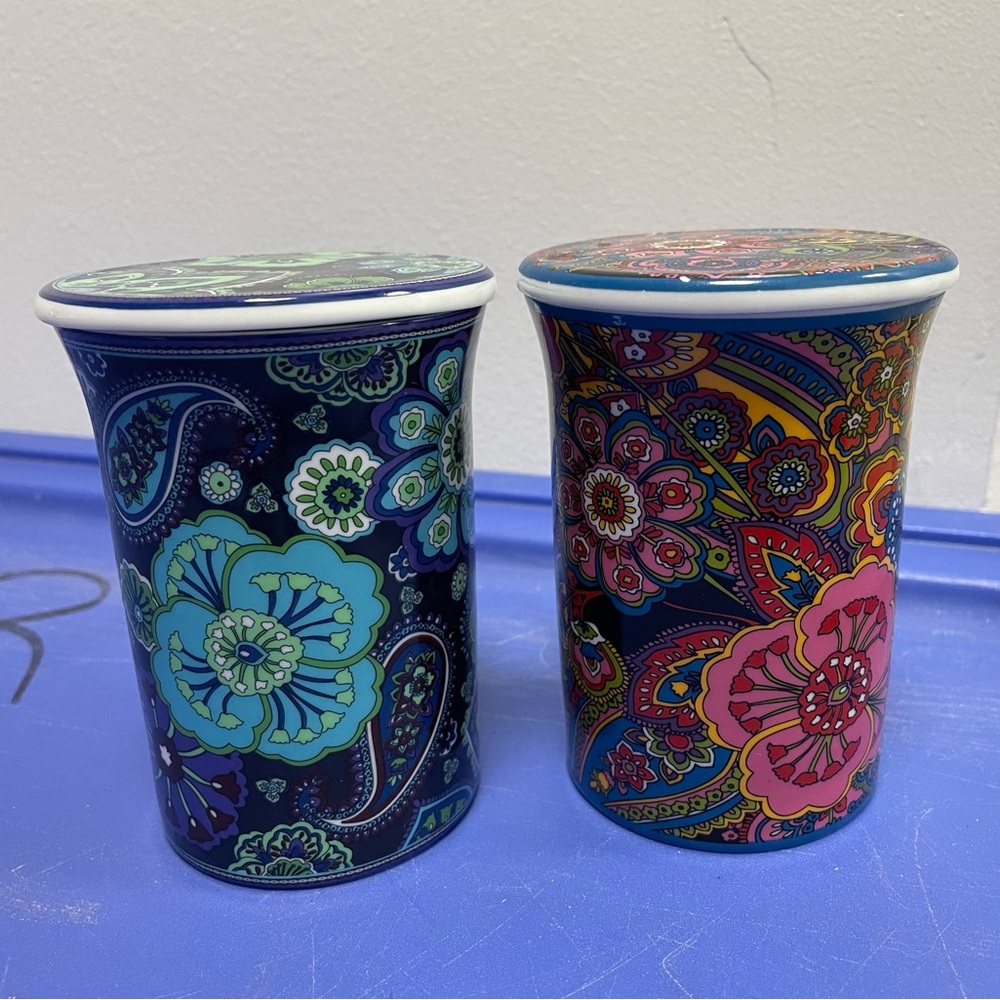 2 Gorgeous Paisley Vera Bradley Symphony in Hue & Blue Rhapsody Coffee Mugs/Lids - Picture 7 of 15